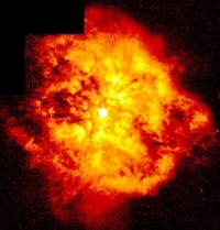 Звёзды Вольфа — Райе — класс звёзд, для которых характерны очень высокая температура и светимость; звёзды Вольфа — Райе отличаются от других горячих звёзд наличием в спектре широких полос излучения водорода, гелия, а также кислорода, углерода, азота в разных степенях ионизации (NIII — NV, CIII — CIV